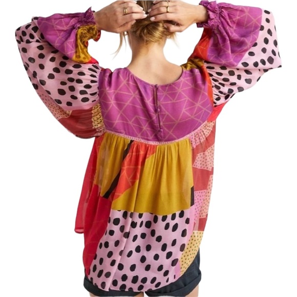 Flawed - Anthropologie Blank London Polka Dot Peasant Blouse - Petite - Picture 4 of 16